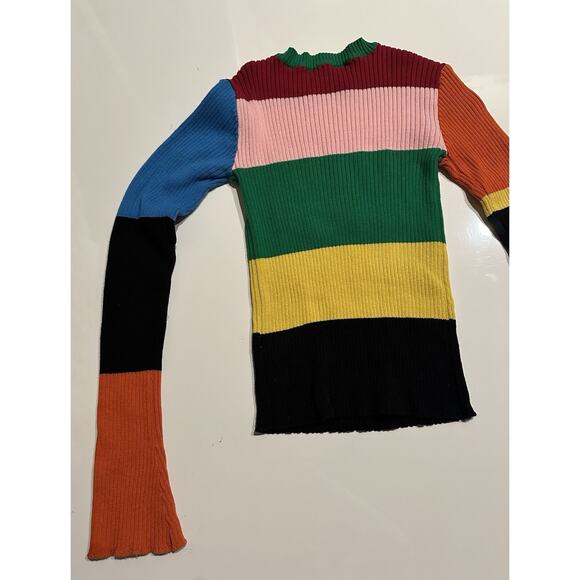 Rainbow Striped Daisy Jacket Flower Knitted Stretch Pocket Multicolor Sweater Sm - Picture 10 of 10